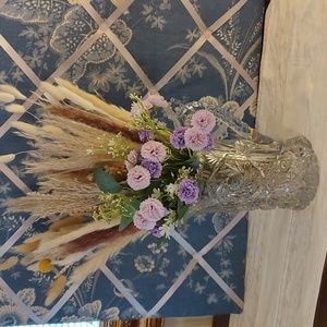 Victorian era cut glass pitcher with flower to be used also as vase